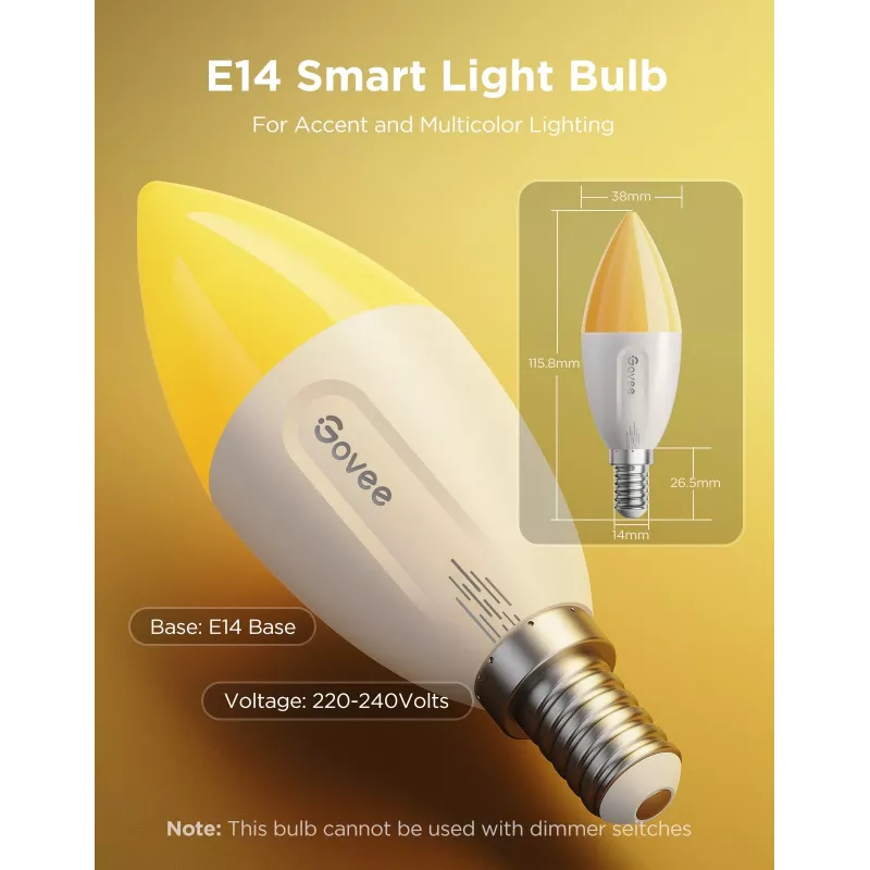 LED-pirn Govee B600CCC1 RGBWW E14 2-pack — nutikas värvireguleeritav valgus, soojast jahedani valge
