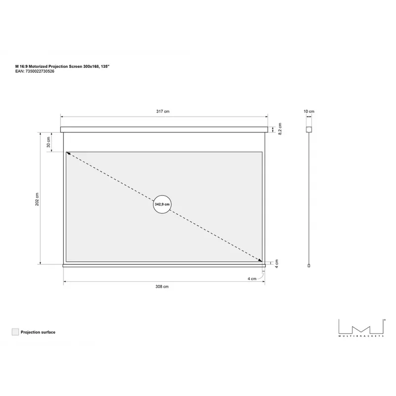 Motoriseeritud projektsiooniekraan MULTIBRACKETS M 16:9 135 tolli (300x168) mattvalge