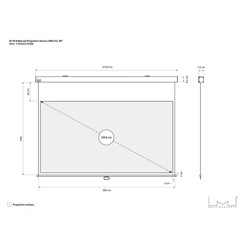 Multibrackets M 16:9 Manuaalne projektsiooniekraan 200x112, 90 tolli
