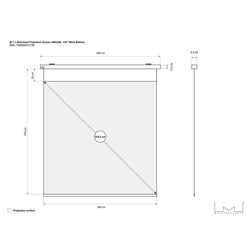Multibrackets M 1:1 Motoriseeritud projektsiooniekraan 240x240, 135 tolli valge versioon