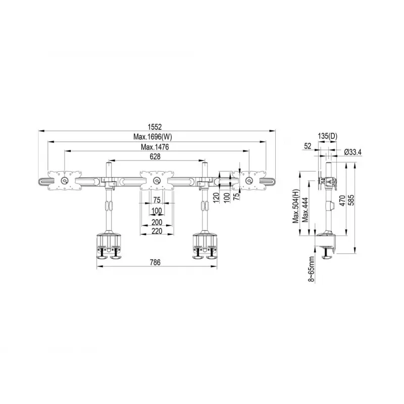 Multibrackets M VESA Desktopmount Triple Desk Clamp 24 tolli-32 tolli 24 kg