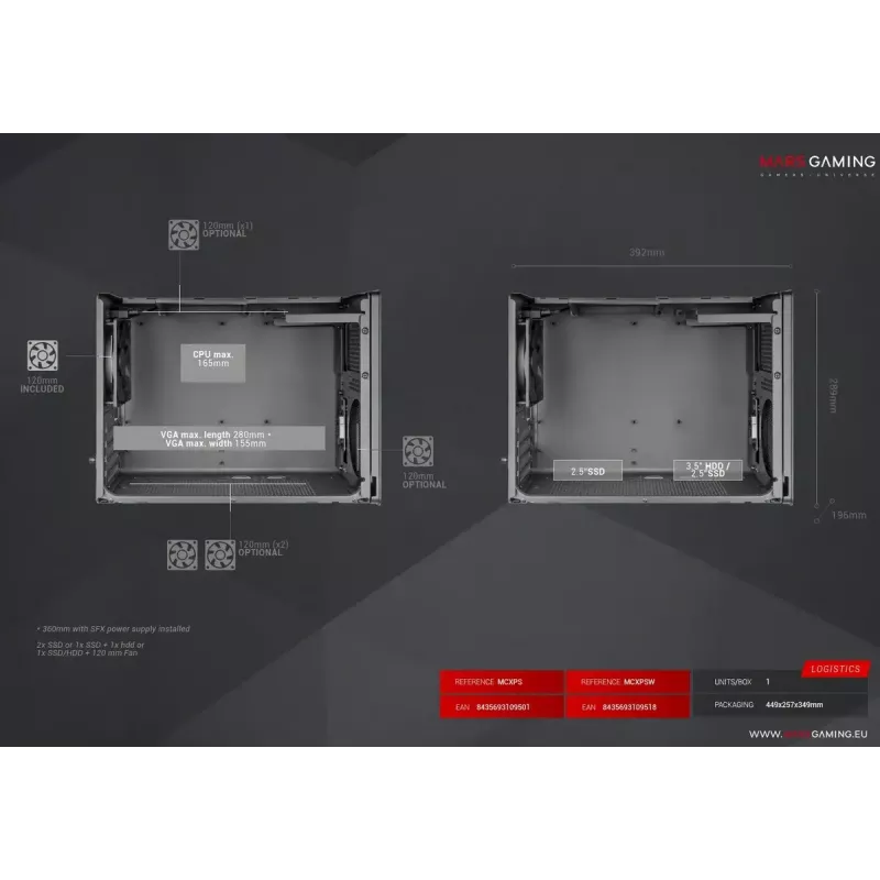 Arvutikorpus Mars Gaming MCXPS mATX ülikompaktne must