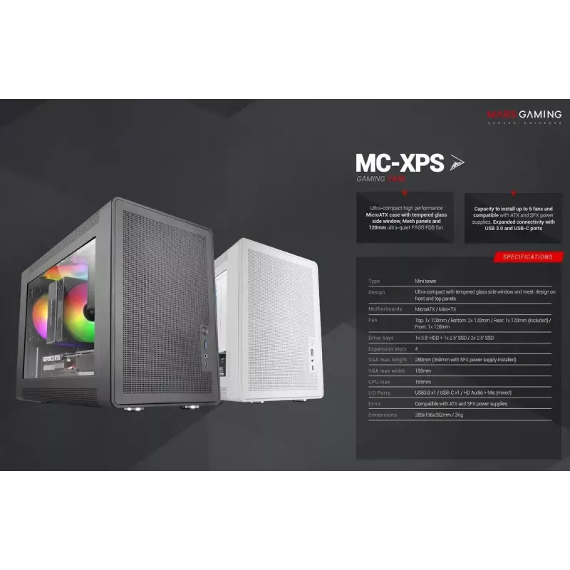 Arvutikorpus Mars Gaming MCXPS mATX ülikompaktne must