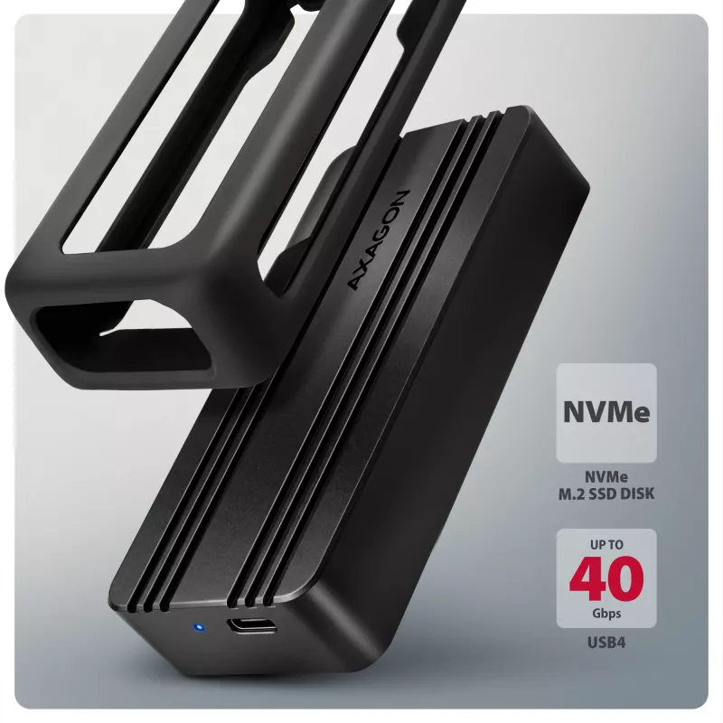 Axagon EEM2-40G USB-C 40Gbps M.2 NVMe SSD väliskorpus, ARMORED alumiinium