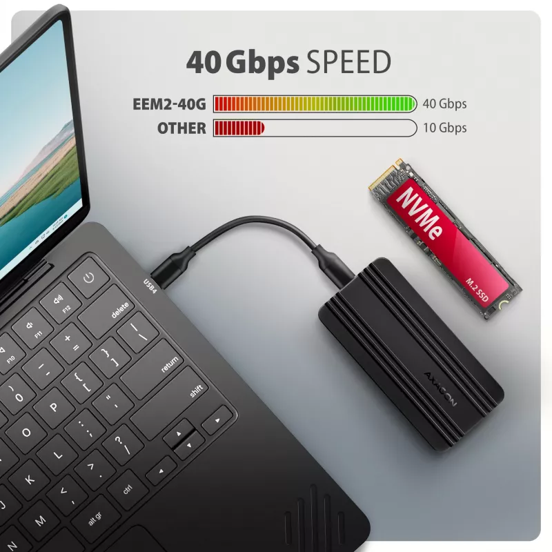 Axagon EEM2-40G USB-C 40Gbps M.2 NVMe SSD väliskorpus, ARMORED alumiinium