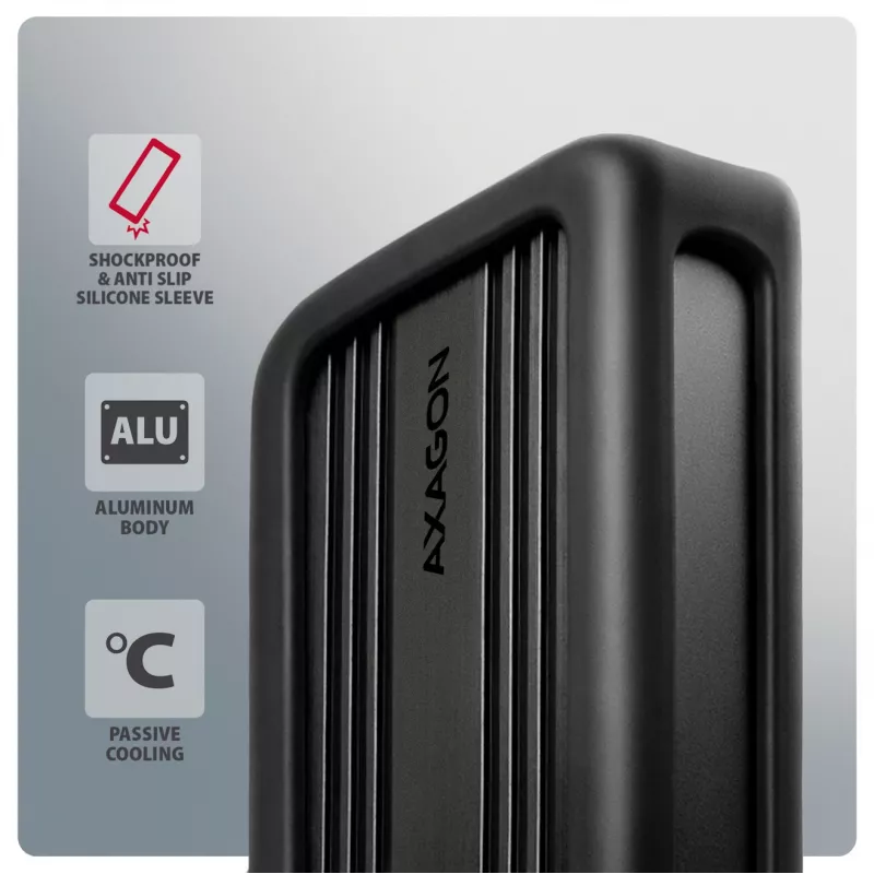 Axagon EEM2-40G USB-C 40Gbps M.2 NVMe SSD väliskorpus, ARMORED alumiinium