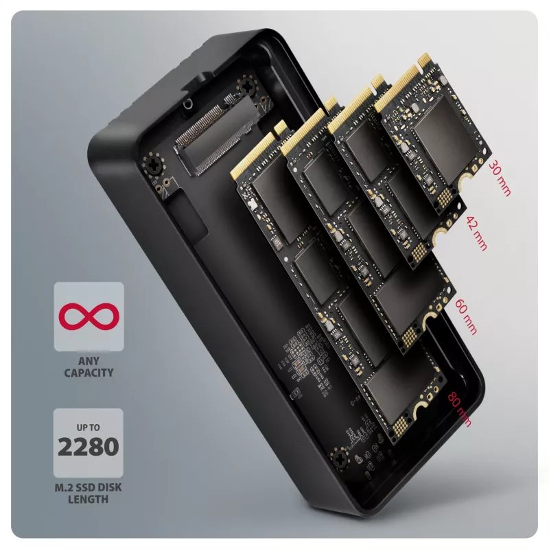 Axagon EEM2-40G USB-C 40Gbps M.2 NVMe SSD väliskorpus, ARMORED alumiinium