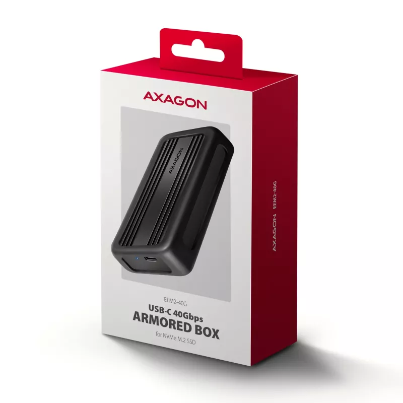 Axagon EEM2-40G USB-C 40Gbps M.2 NVMe SSD väliskorpus, ARMORED alumiinium