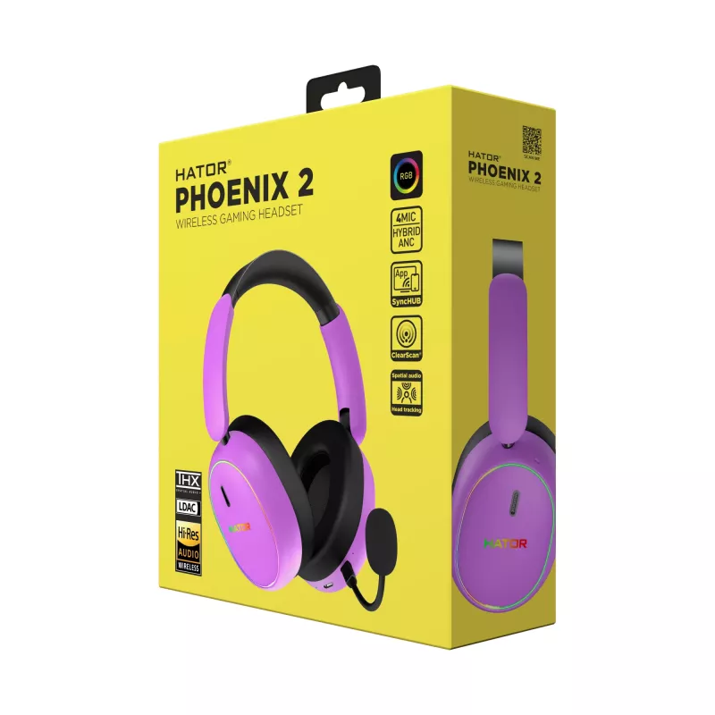 HATOR Phoenix 2 Wireless kõrvaklapid, juhtmega ja juhtmevaba, peakõlariba, mänguritele, USB USB-C / USB Type-A, Bluetooth, violetne