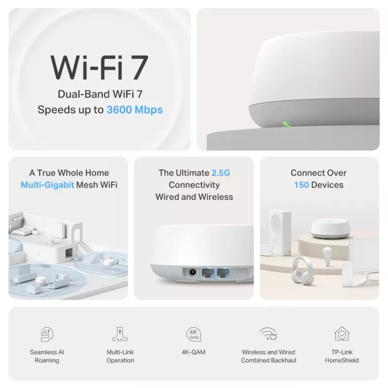 TP-Link BE3600 kogu kodu Mesh Wi-Fi 7 süsteem, 2,5G multi-gigabit