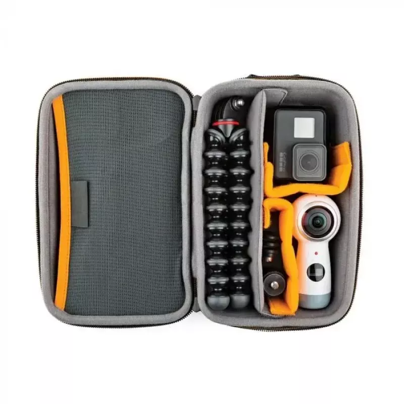 Kaameraümbris Lowepro HARDSIDE CS 60 — kõva kestaga kompaktümbris, 140×85×227 mm, must/oranž