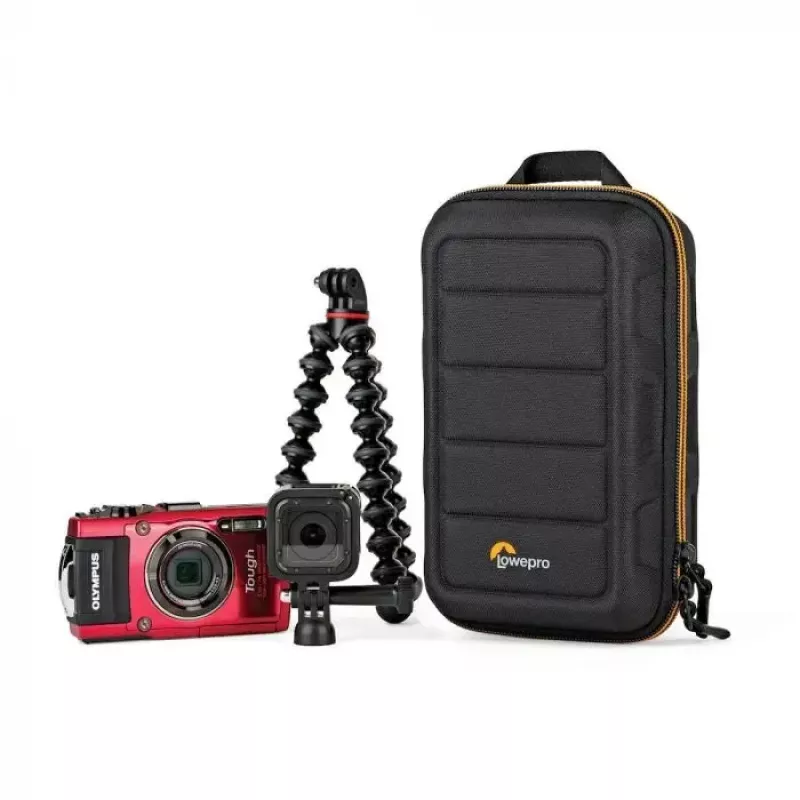 Kaameraümbris Lowepro HARDSIDE CS 60 — kõva kestaga kompaktümbris, 140×85×227 mm, must/oranž