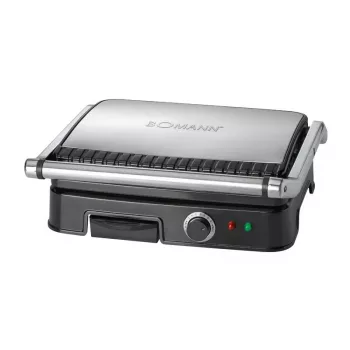 Kontaktgrill BOMANN KG 2242 CB — kahepoolne grill, mittenakkuvad plaadid, reguleeritav termostaat, must/roostevaba teras