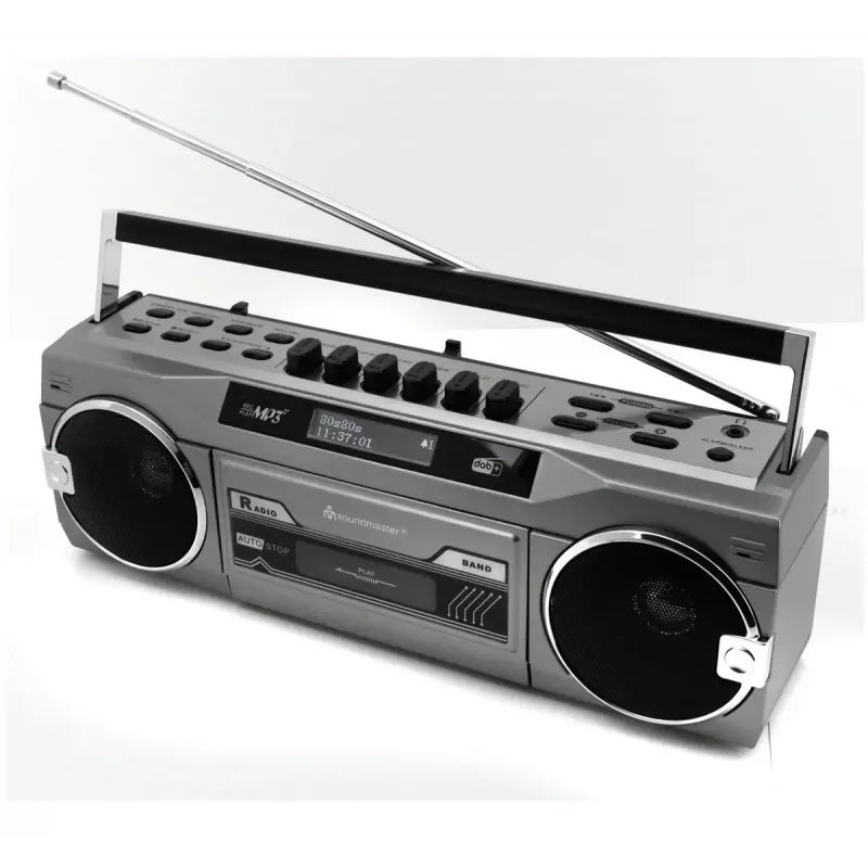 Kaasaskantav kassetimängija Soundmaster SRR80TI DAB+ ja FM-iga, LCD-ekraan, 3 W RMS, 3,5 mm kõrvaklapid, aku/230V