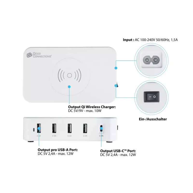 Mobiilseadme laadija Alcasa PCA-D005W Universal Valge AC traadita kiirlaadimine