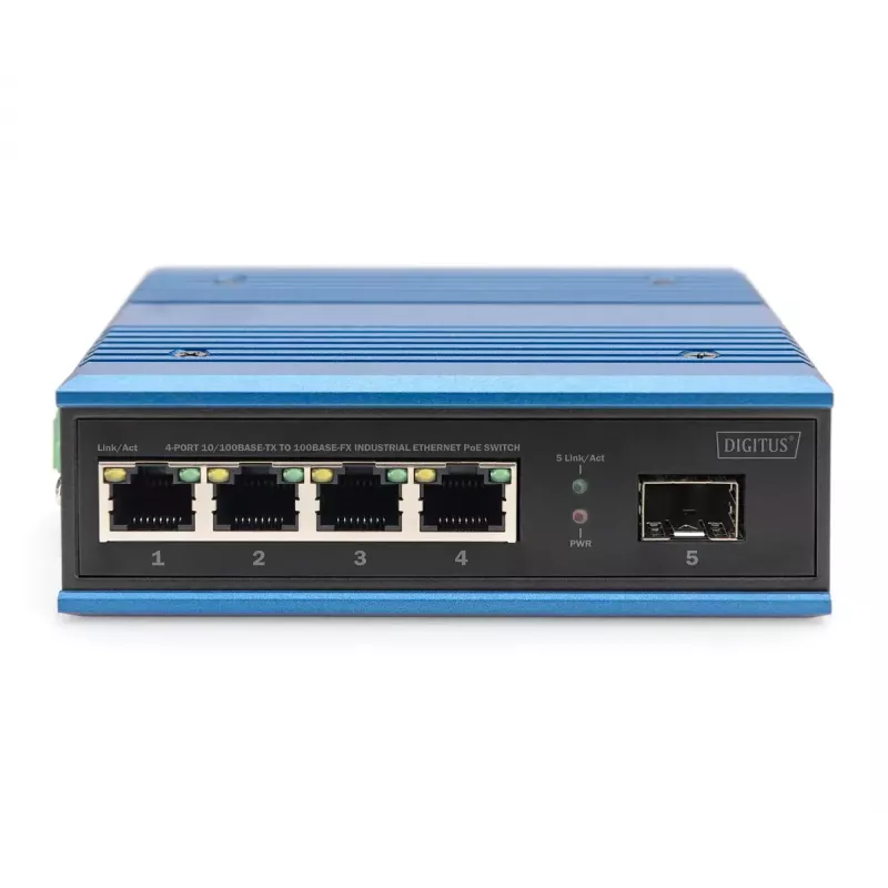 Digitus 4 pordiga kiire Etherneti võrgu PoE lüliti tööstuslik haldamata 1 SFP üleslinkiga
