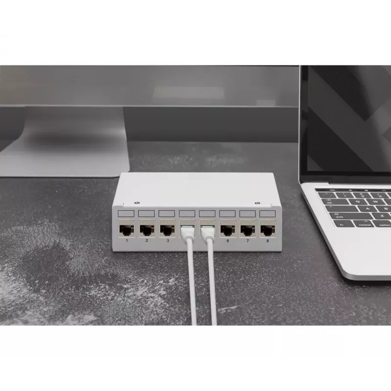 Patch-paneel DIGITUS Desktop modulaarne tühi, varjestatud, 8-pordiline, teras, hall, seinale kinnitatav