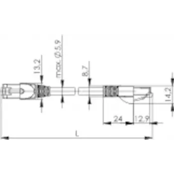 Võrgukaabel Telegaertner Cat6a SF/UTP (S-FTP) 0,25 m, RJ45–RJ21, niklikontaktid, hall