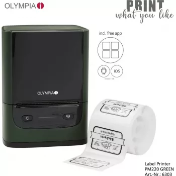 Sildiprinter Olympia PM 220 roheline — kompaktne lauaarvutil põhinev sildiprinter, mudel PM 220 (roheline)
