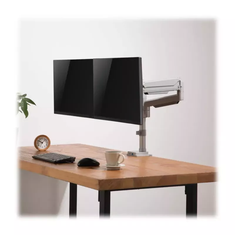 Kahe ekraaniga gaasivarrega monitorikinnitus Tripp Lite (EATON) DDR1732DAL 13–34-tollistele ekraanidele, klamber või läbiv polt, USB- ja helipordid, hõbedane