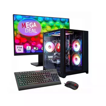 Lauaarvuti Hyrican GAMEMAX MegaDeal Infinity Mini koos Ryzen 7 5700X, 16 GB RAM, 1 TB SSD, RTX 5060Ti, Windows 11, pluss MSI PRO MP273A 27-tolline LED-kuvar