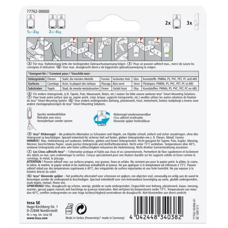 Universaalne sisehoiukonks Tesa 77762-00000-01 — valge, 2 tk pakendis