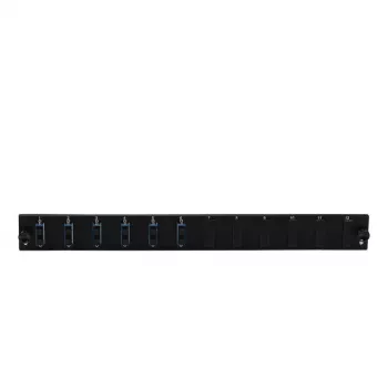 Patch-paneeli lisaseade EFB Elektronik SB-FP-S-6SC-D-V-OS2 — 1U rack-kinnitus, 6 SC dupleks, must, 432×13×43,5 mm