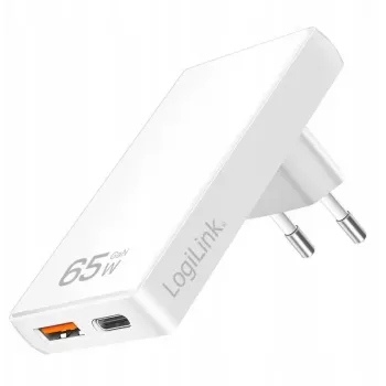 Seinakontakti USB-adapter LOGILINK PA0368 — 1×USB-A, 1×USB-C, 65 W, valge