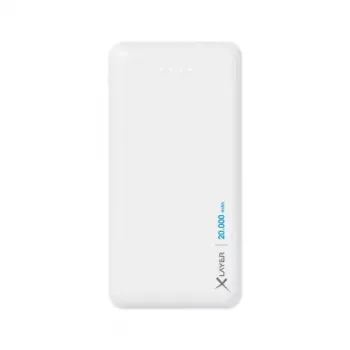 Akupank XLAYER 217286 — 20000 mAh LiPo, 2× USB-A, 1× USB-C, valge