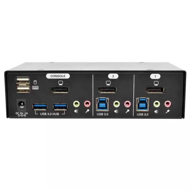 2-pordiline DisplayPort KVM-lüliti heli ja USB 3.0 jaoturiga EATON B004-DPUA2-K — DisplayPort, USB klaviatuur/hiir, 2560×1600, 1,2 m kaablid