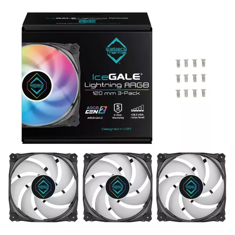 Ventilaator Iceberg Thermal IceGALE Lightning ARGB 12 cm Must 3 tk