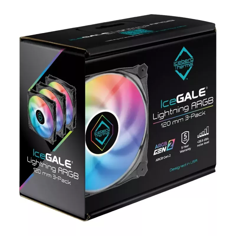 Ventilaator Iceberg Thermal IceGALE Lightning ARGB 12 cm Must 3 tk