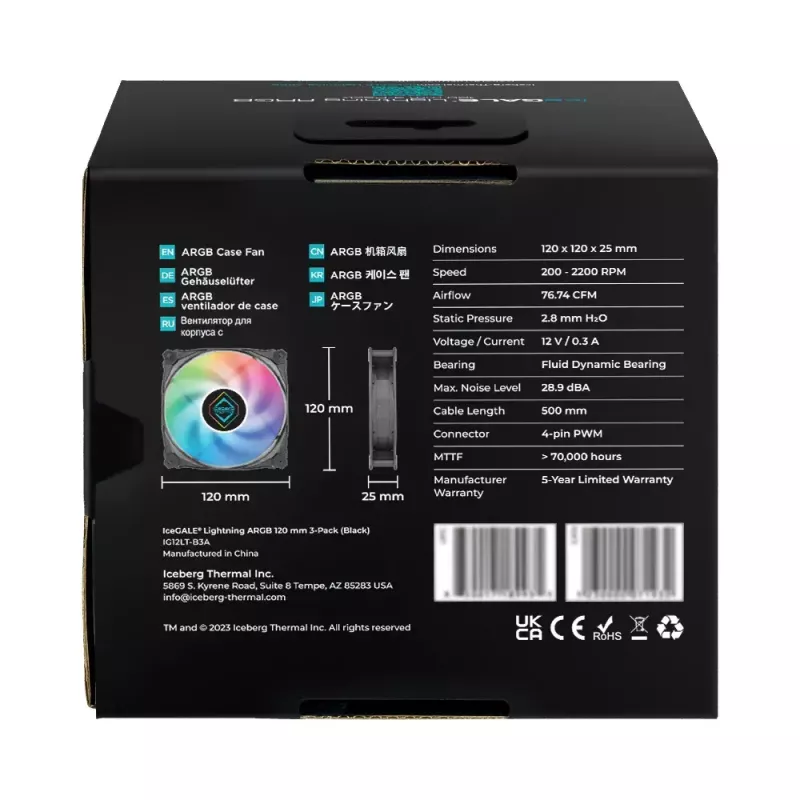 Ventilaator Iceberg Thermal IceGALE Lightning ARGB 12 cm Must 3 tk