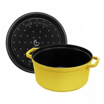 Malmist ümmargune La Cocotte 26 cm, Staub, Citron — emailitud praepott, ahjukindel