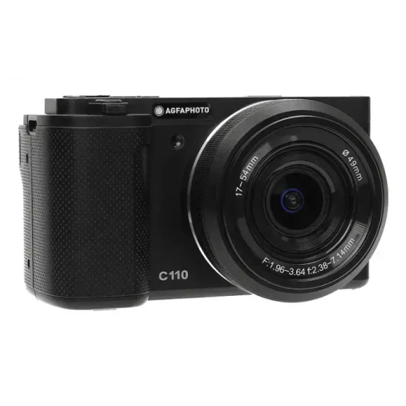 Kompaktkaamera AgfaPhoto Realishot C110 — 24 MP, 1/3,06-tolline CMOS, 3x optiline suum, 4K, Wi‑Fi, 2,8-tolline puuteekraan, must