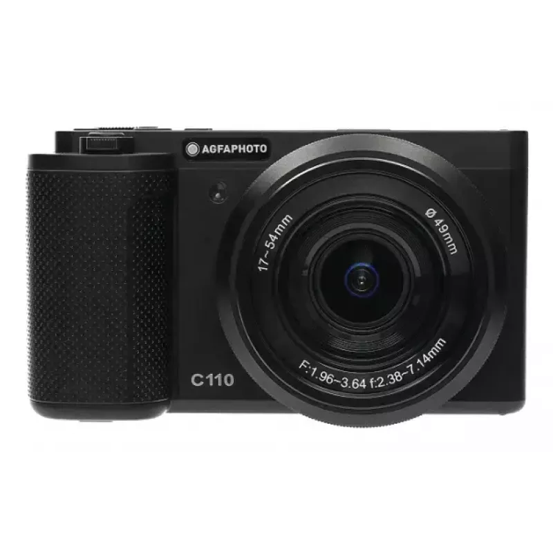 Kompaktkaamera AgfaPhoto Realishot C110 — 24 MP, 1/3,06-tolline CMOS, 3x optiline suum, 4K, Wi‑Fi, 2,8-tolline puuteekraan, must