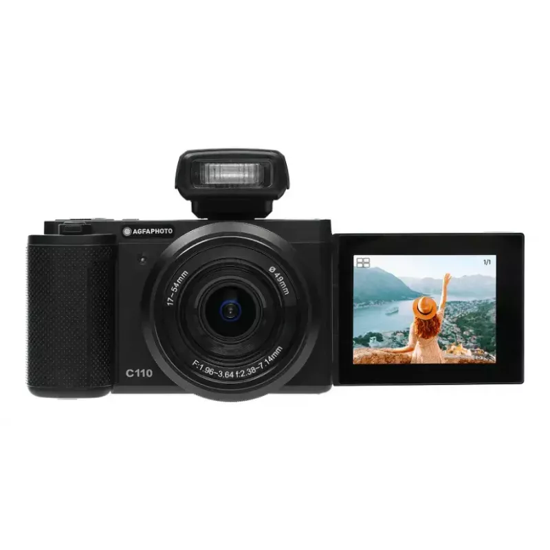 Kompaktkaamera AgfaPhoto Realishot C110 — 24 MP, 1/3,06-tolline CMOS, 3x optiline suum, 4K, Wi‑Fi, 2,8-tolline puuteekraan, must