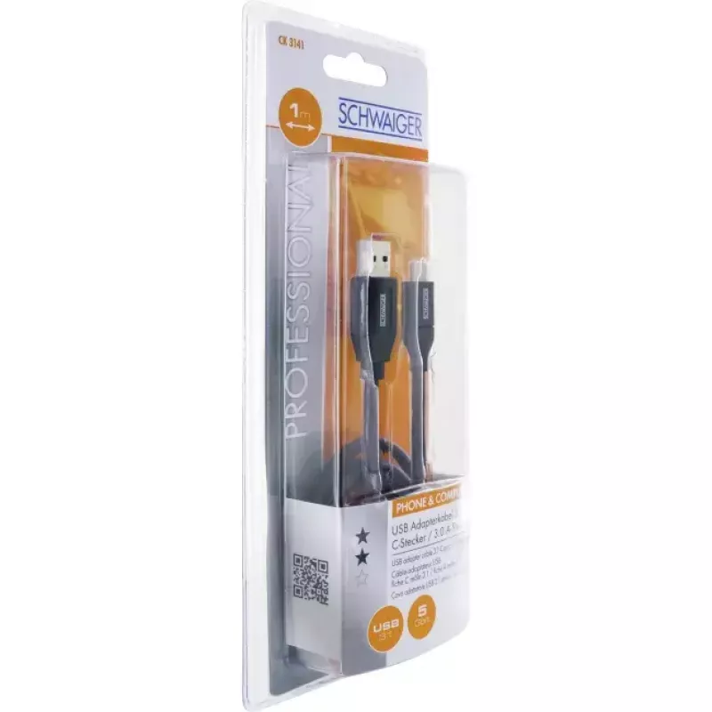 USB-kaabel Schwaiger CK 3141 USB 3.2 Gen 1 1m USB A USB C Must