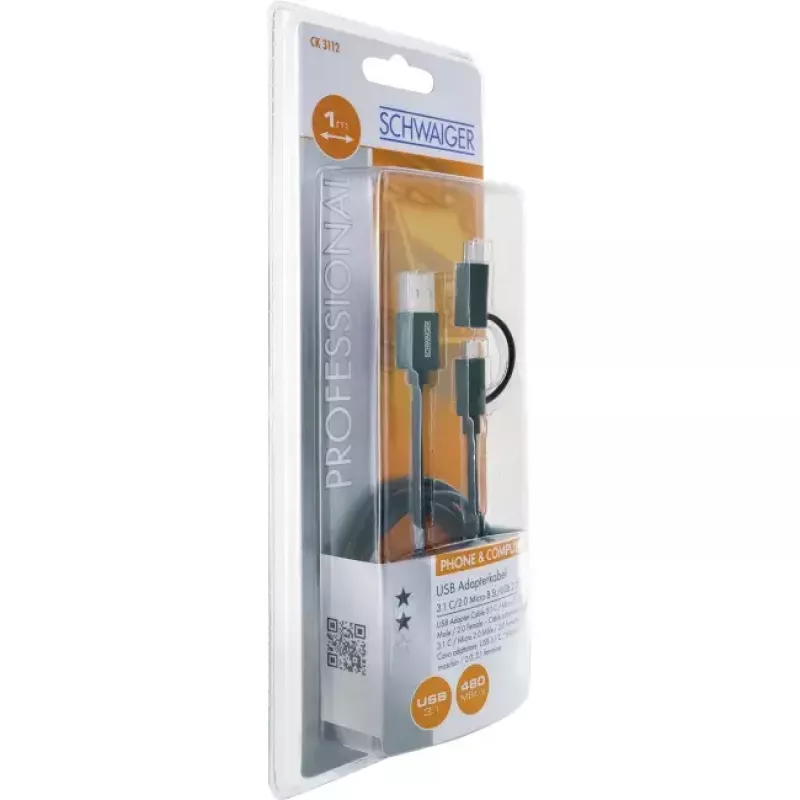 USB-kaabel Schwaiger CK 3112 USB 2.0 1m USB A Micro-USB B must