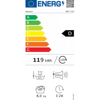 Eraldiseisev eestlaetav pesukuivatusrest BOMANN WPT7154T — soojuspump, 8 kg, must/hall, 64 dB, energiaklass D