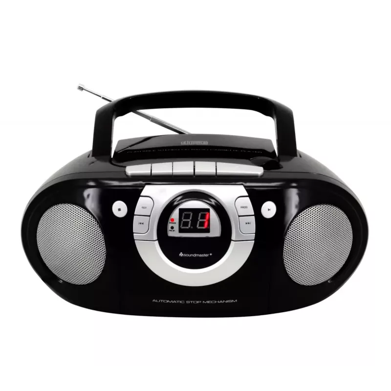 Kaasaskantav stereosüsteem Soundmaster SCD5100SW — analoogne FM-tuuner 87,5–108 MHz, CD/MP3-mängija, 1 W RMS, LED-ekraan, must