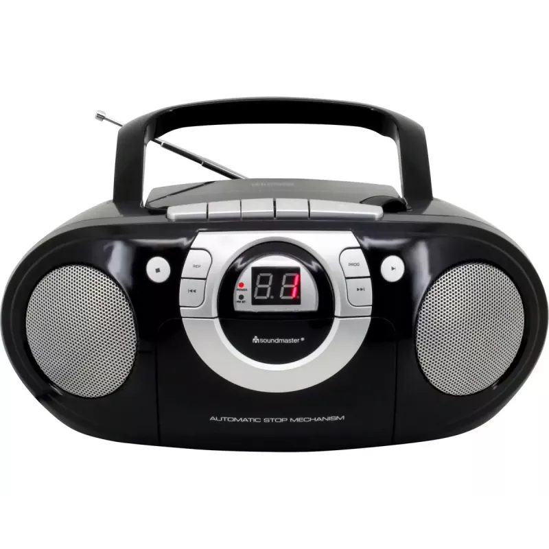 Kaasaskantav stereosüsteem Soundmaster SCD5100SW — analoogne FM-tuuner 87,5–108 MHz, CD/MP3-mängija, 1 W RMS, LED-ekraan, must