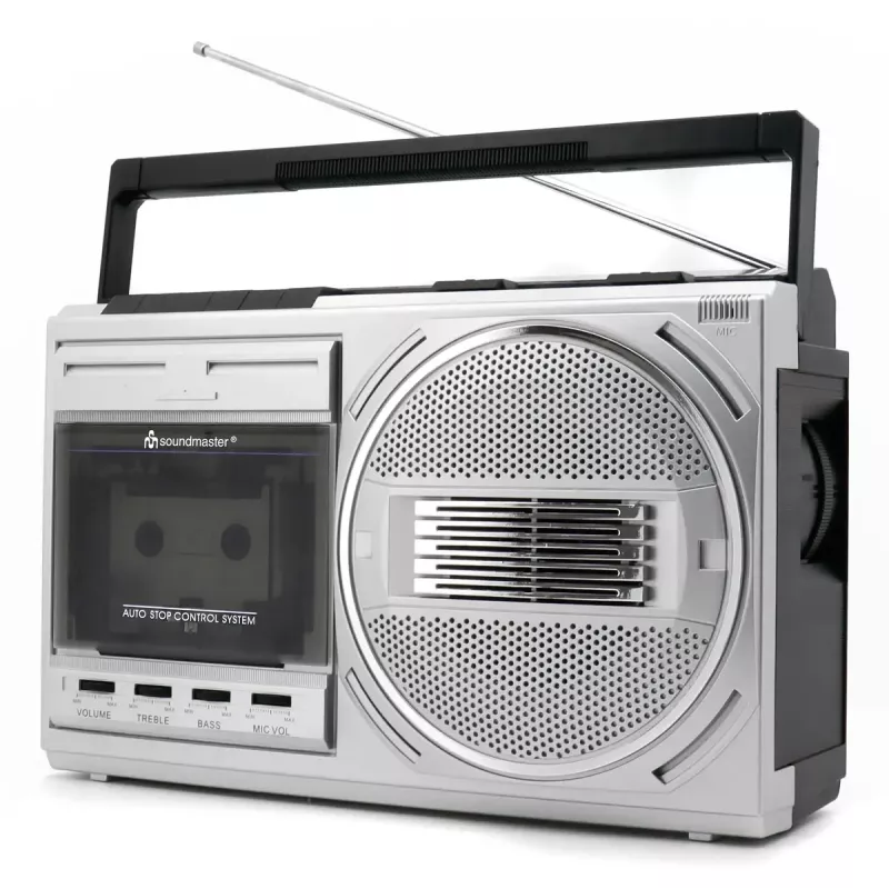 Kaasaskantav kassetimängija Soundmaster RR20SI — FM/MW/SW raadio, 3 W RMS, 3,5 mm kõrvaklapid, must/hõbedane