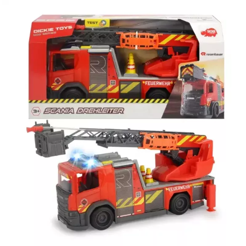 Tuletõrjeauto Dickie Toys Scania Turntable Ladder Must Hall Punane