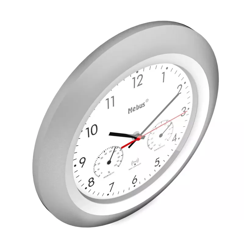 Digital clock Mebus 19450 Round Silver Valge aku operated