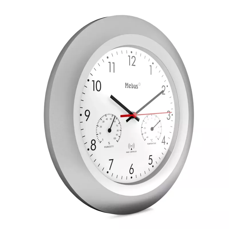 Digital clock Mebus 19450 Round Silver Valge aku operated
