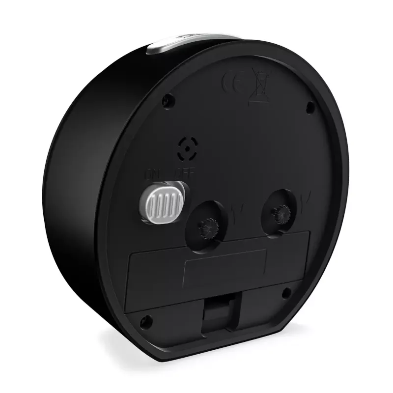 Quartz alarm clock Mebus 25806 Round Must Valge Analog aku AA