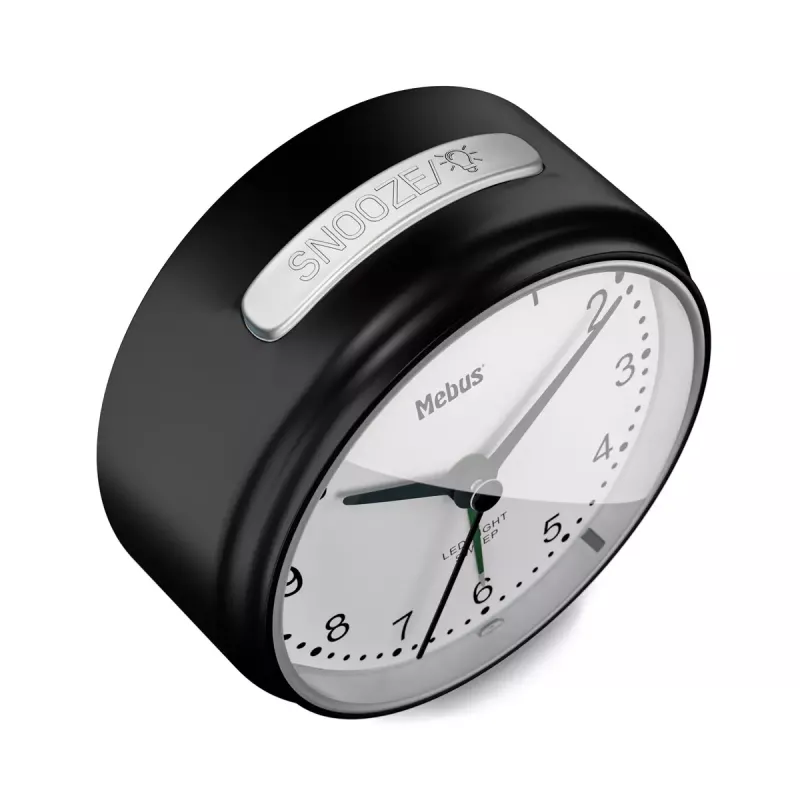 Quartz alarm clock Mebus 25806 Round Must Valge Analog aku AA