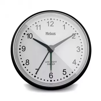 Quartz alarm clock Mebus 25806 Round Must Valge Analog aku AA