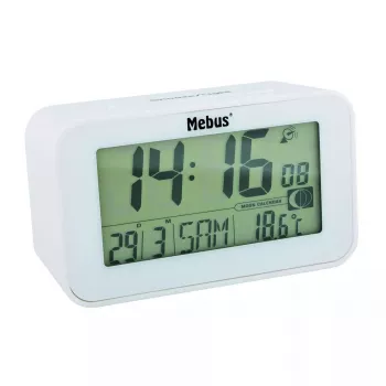 Äratuskell Mebus 51461 valge LCD-ekraan temperatuuri mõõtmisega